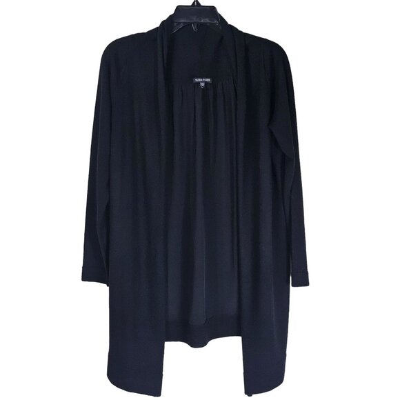 Eileen Fisher Black Wool & Silk Cardigan Sz S Pleated Office Quiet Luxury - Picture 1 of 8